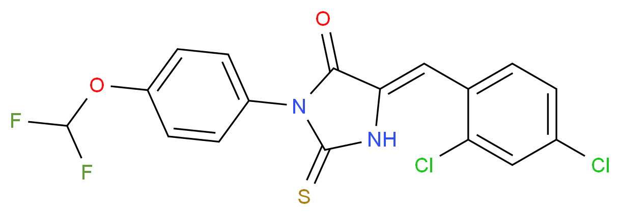 (5Z)-5-(2,4-dichlorobenzylidene)-3-[4-(difluoromethoxy)phenyl]-2-thioxoimidazolidin-4-one_Molecular_structure_CAS_)