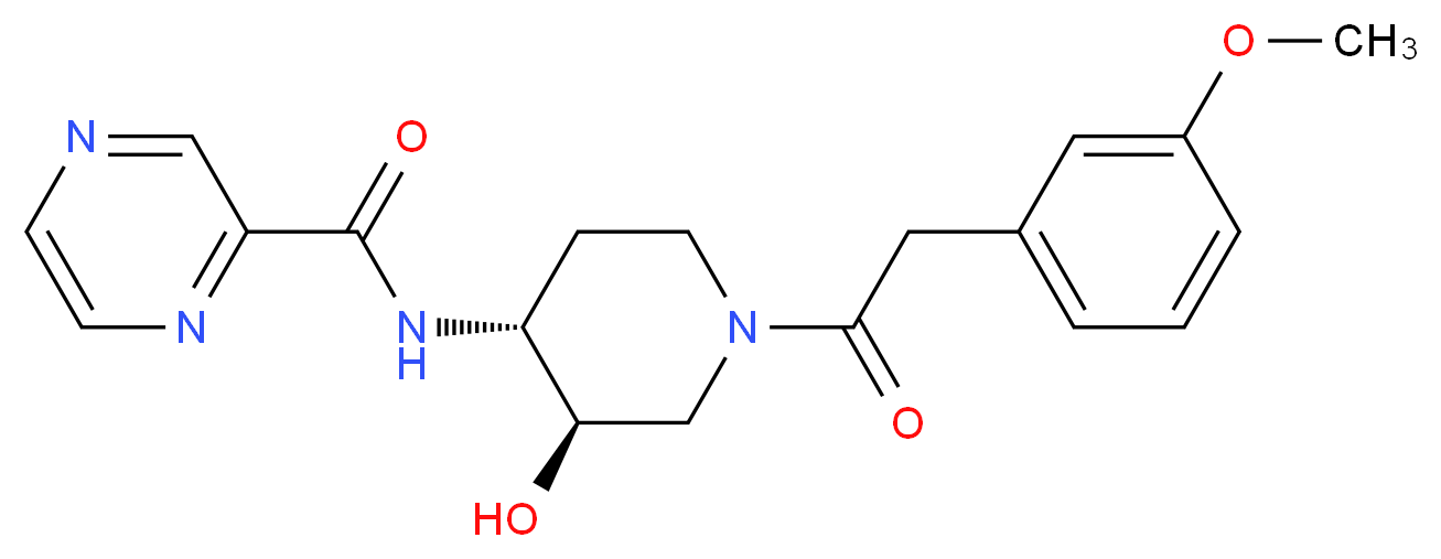 N-{(3R*,4R*)-3-hydroxy-1-[(3-methoxyphenyl)acetyl]piperidin-4-yl}pyrazine-2-carboxamide_Molecular_structure_CAS_)