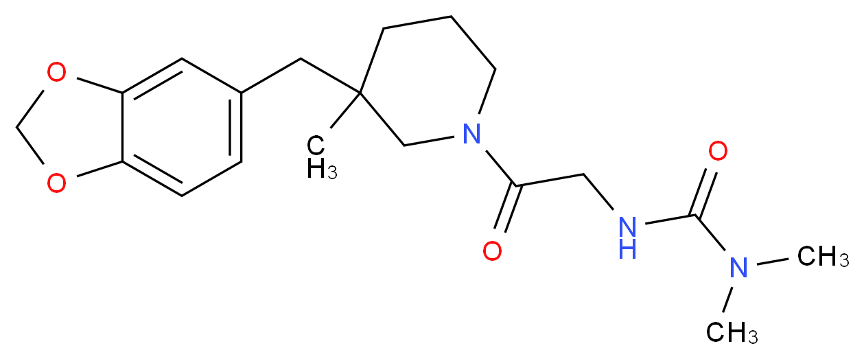 N'-{2-[3-(1,3-benzodioxol-5-ylmethyl)-3-methylpiperidin-1-yl]-2-oxoethyl}-N,N-dimethylurea (non-preferred name)_Molecular_structure_CAS_)