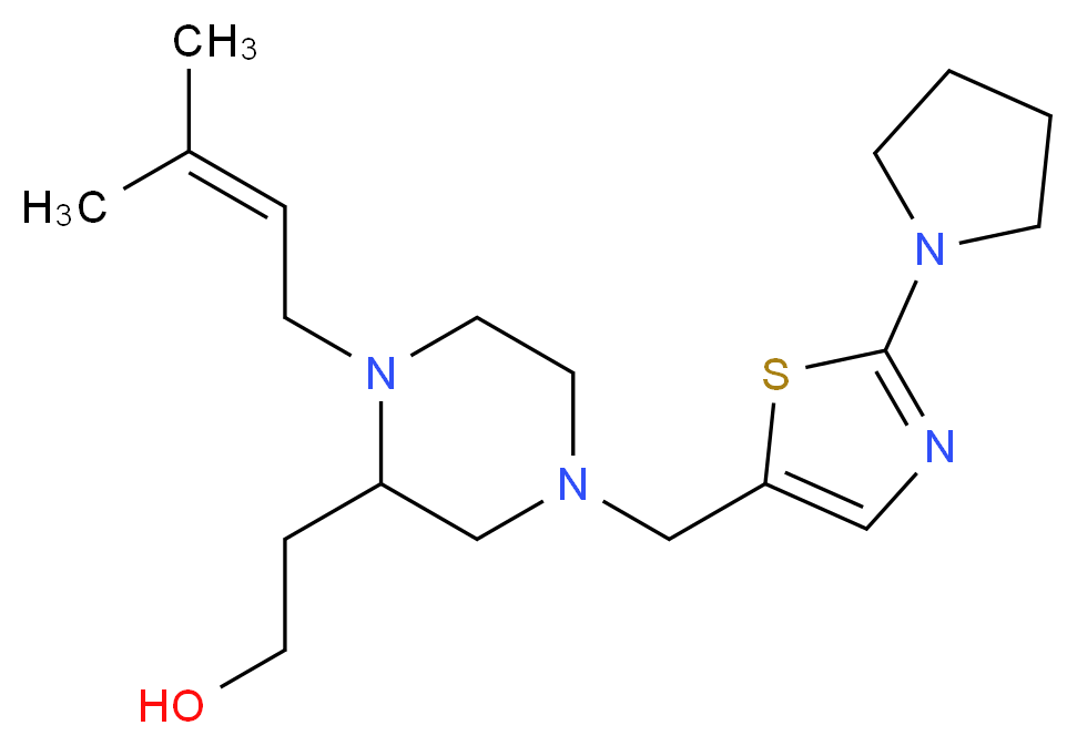 2-(1-(3-methyl-2-buten-1-yl)-4-{[2-(1-pyrrolidinyl)-1,3-thiazol-5-yl]methyl}-2-piperazinyl)ethanol_Molecular_structure_CAS_)
