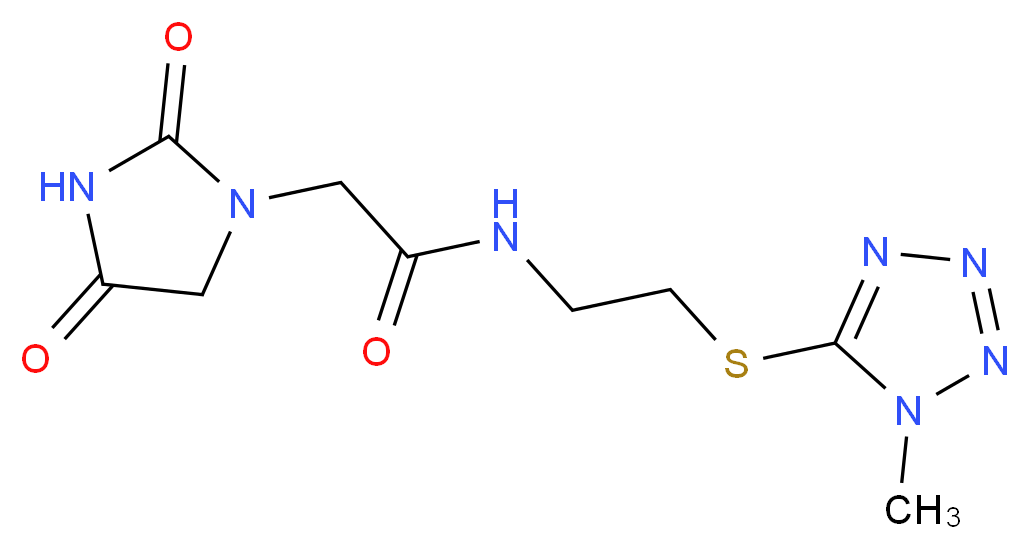2-(2,4-dioxoimidazolidin-1-yl)-N-{2-[(1-methyl-1H-tetrazol-5-yl)thio]ethyl}acetamide_Molecular_structure_CAS_)