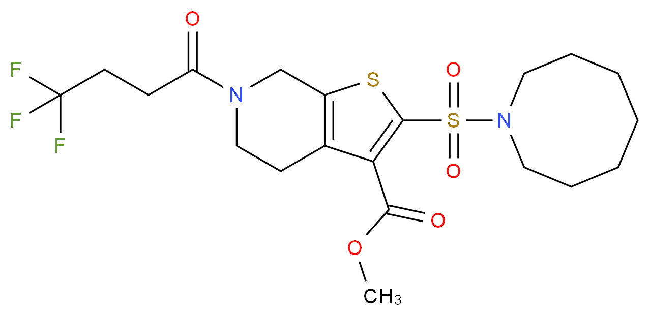methyl 2-(1-azocanylsulfonyl)-6-(4,4,4-trifluorobutanoyl)-4,5,6,7-tetrahydrothieno[2,3-c]pyridine-3-carboxylate_Molecular_structure_CAS_)