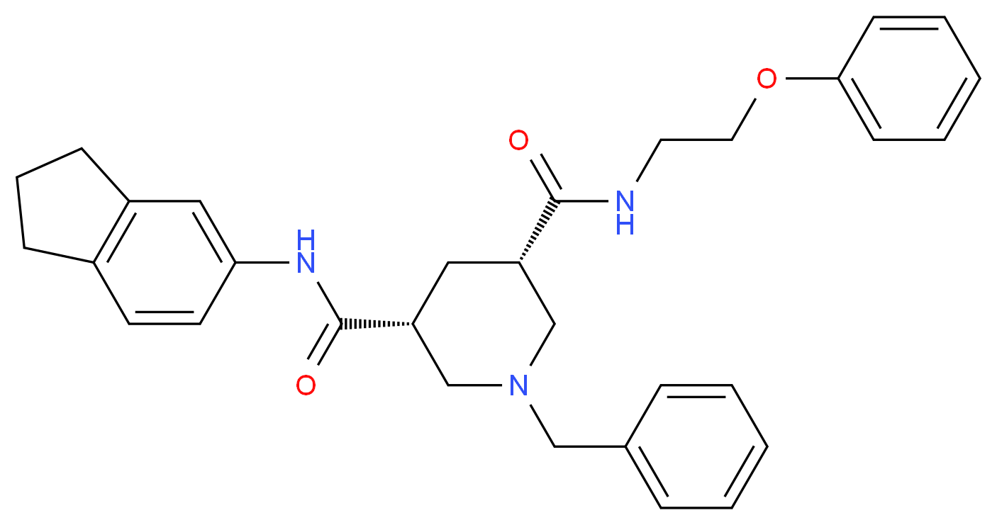 (3R,5S)-1-benzyl-N-(2,3-dihydro-1H-inden-5-yl)-N'-(2-phenoxyethyl)-3,5-piperidinedicarboxamide_Molecular_structure_CAS_)