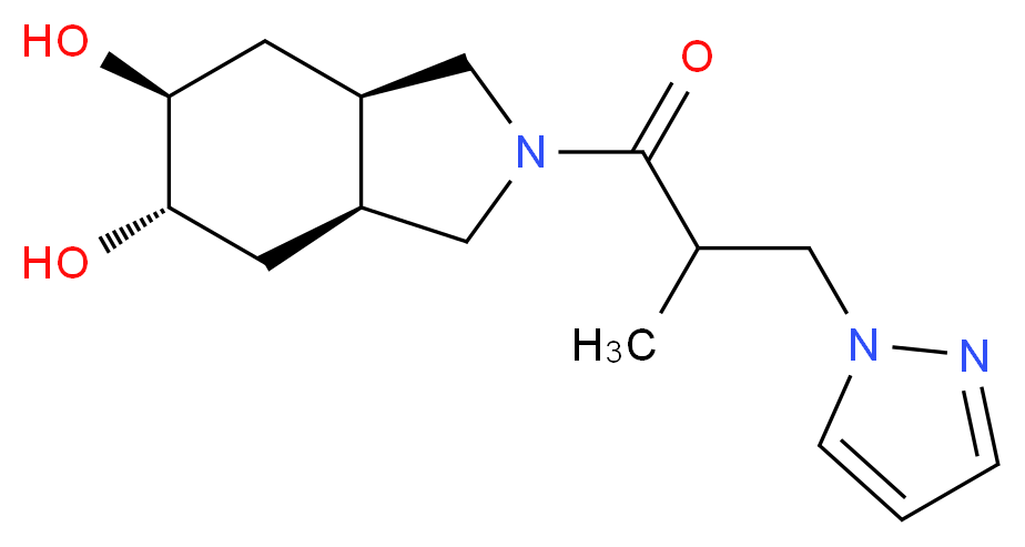 (3aR*,5S*,6S*,7aS*)-2-[2-methyl-3-(1H-pyrazol-1-yl)propanoyl]octahydro-1H-isoindole-5,6-diol_Molecular_structure_CAS_)