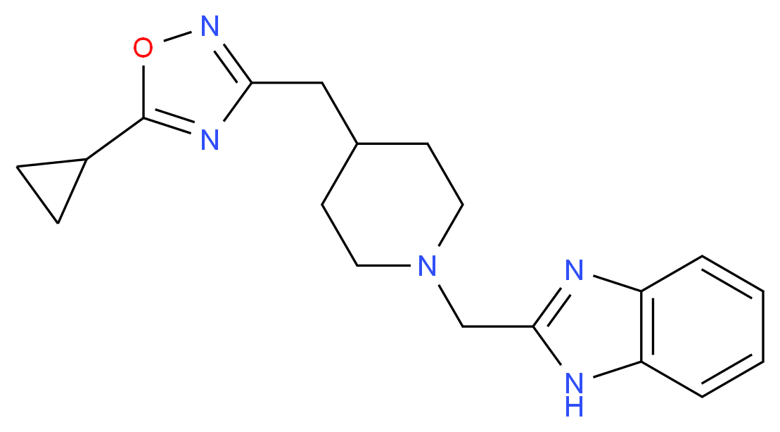2-({4-[(5-cyclopropyl-1,2,4-oxadiazol-3-yl)methyl]piperidin-1-yl}methyl)-1H-benzimidazole_Molecular_structure_CAS_)