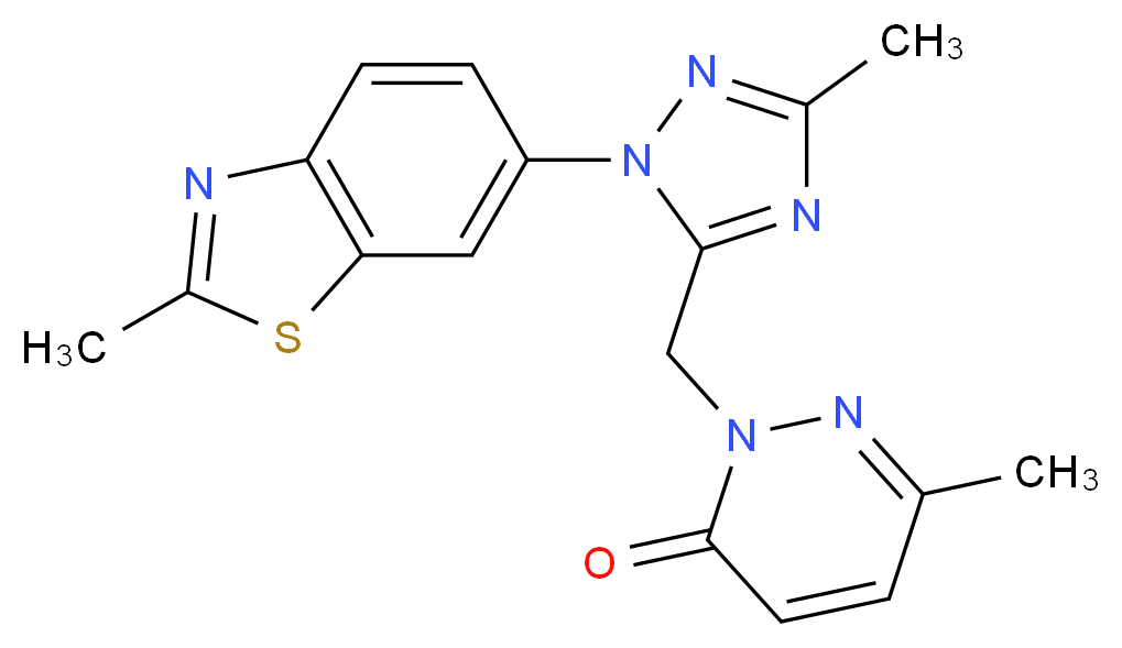 6-methyl-2-{[3-methyl-1-(2-methyl-1,3-benzothiazol-6-yl)-1H-1,2,4-triazol-5-yl]methyl}pyridazin-3(2H)-one_Molecular_structure_CAS_)