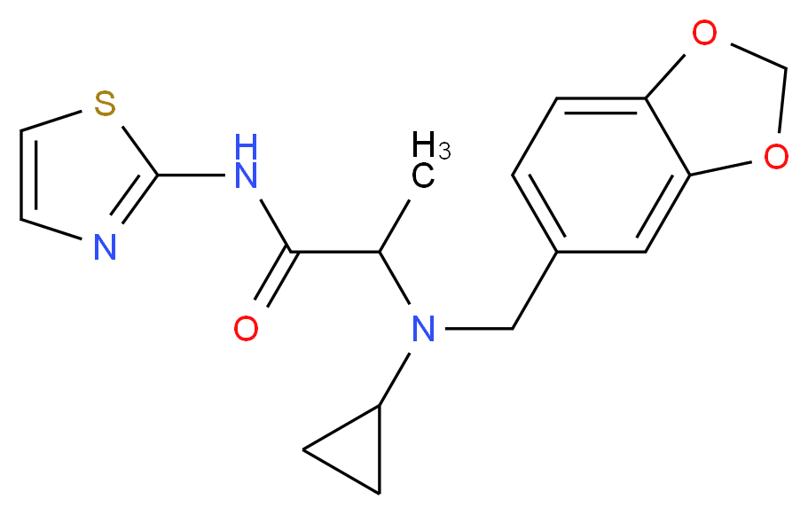 2-[(1,3-benzodioxol-5-ylmethyl)(cyclopropyl)amino]-N-1,3-thiazol-2-ylpropanamide_Molecular_structure_CAS_)