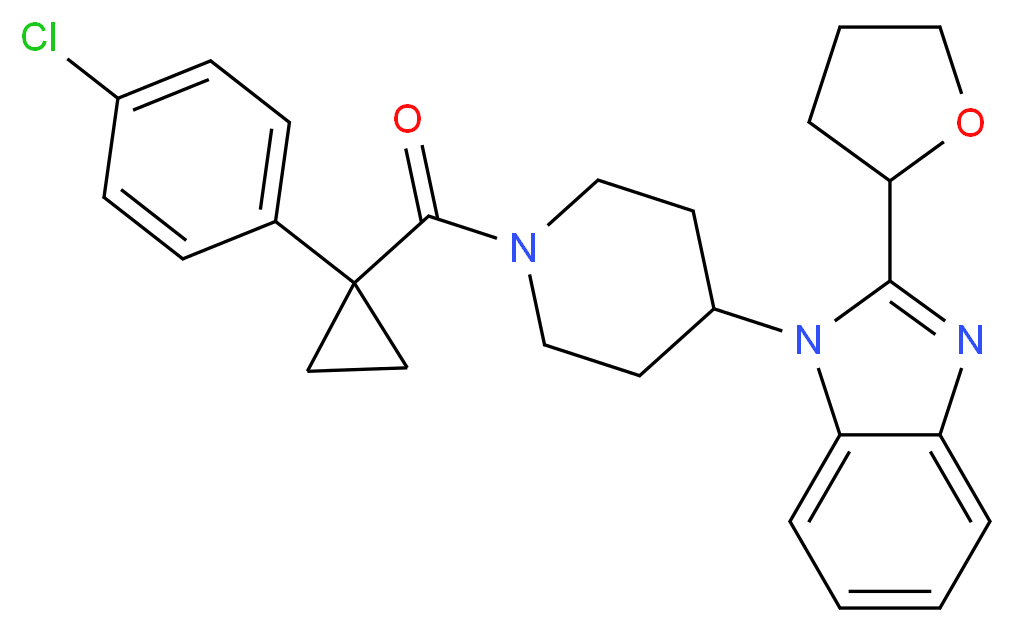 1-(1-{[1-(4-chlorophenyl)cyclopropyl]carbonyl}-4-piperidinyl)-2-(tetrahydro-2-furanyl)-1H-benzimidazole_Molecular_structure_CAS_)