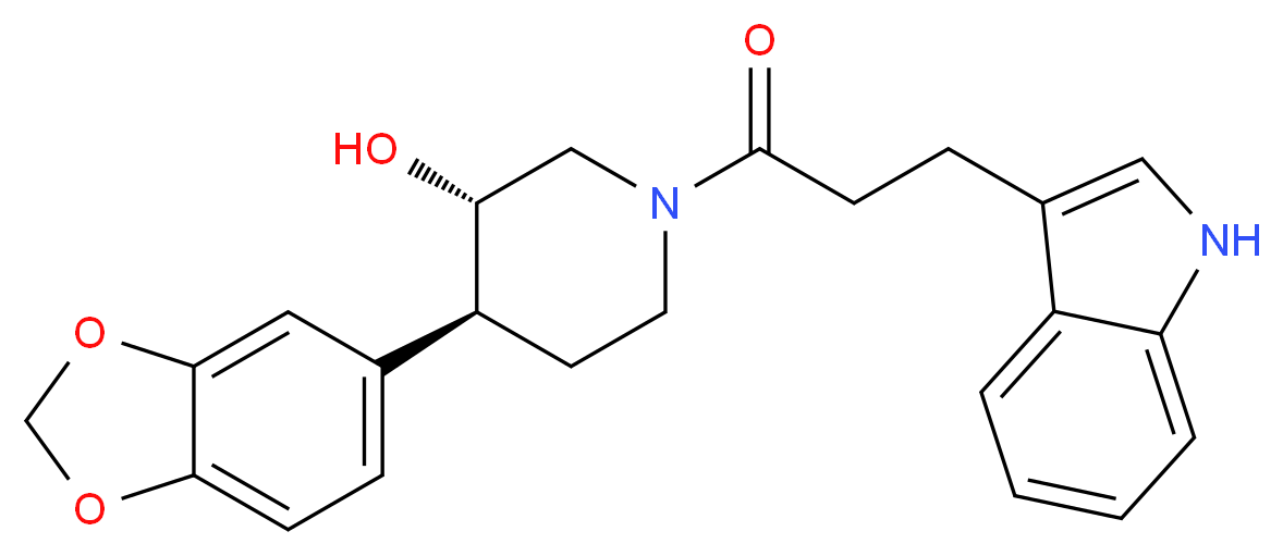(3S*,4S*)-4-(1,3-benzodioxol-5-yl)-1-[3-(1H-indol-3-yl)propanoyl]piperidin-3-ol_Molecular_structure_CAS_)