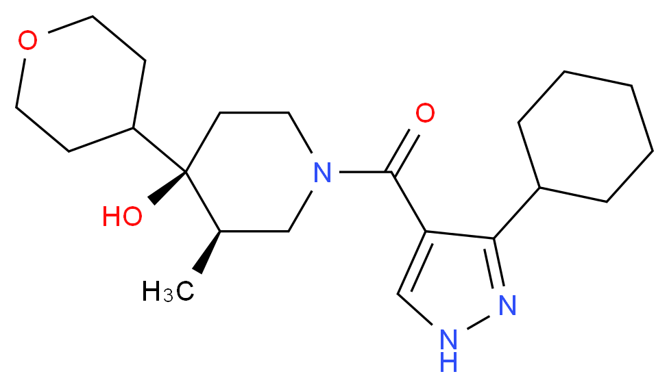 (3R*,4R*)-1-[(3-cyclohexyl-1H-pyrazol-4-yl)carbonyl]-3-methyl-4-(tetrahydro-2H-pyran-4-yl)piperidin-4-ol_Molecular_structure_CAS_)