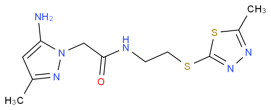 2-(5-amino-3-methyl-1H-pyrazol-1-yl)-N-{2-[(5-methyl-1,3,4-thiadiazol-2-yl)thio]ethyl}acetamide_Molecular_structure_CAS_)