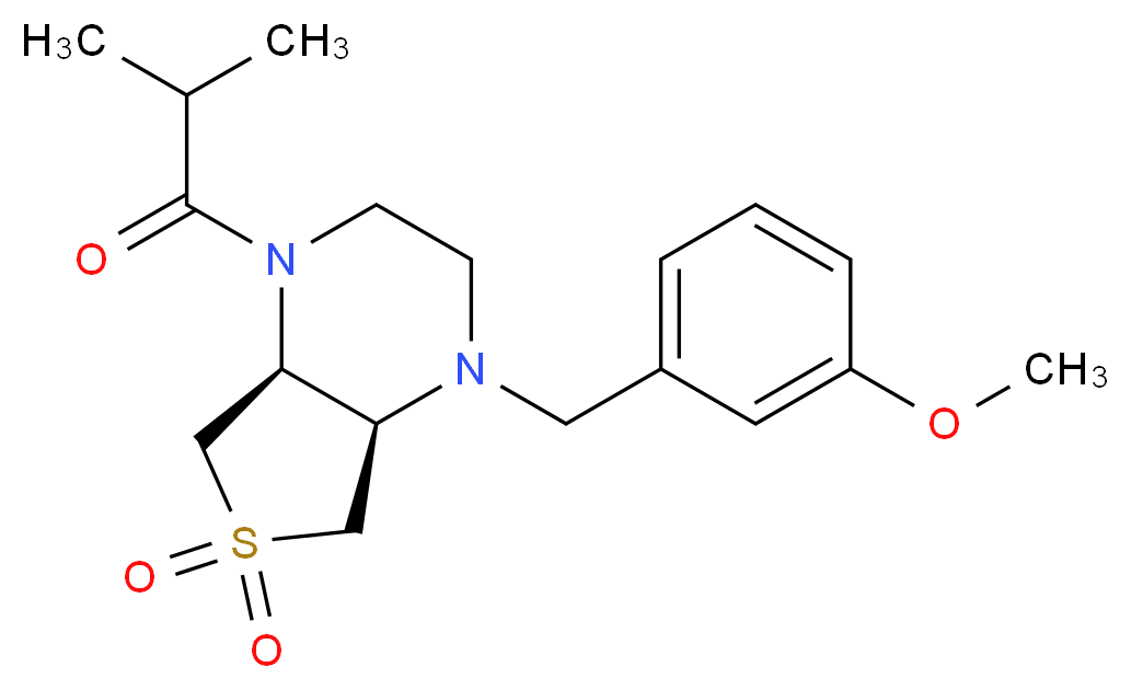 (4aR*,7aS*)-1-isobutyryl-4-(3-methoxybenzyl)octahydrothieno[3,4-b]pyrazine 6,6-dioxide_Molecular_structure_CAS_)