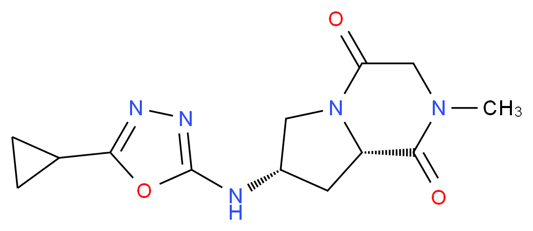 (7S,8aS)-7-[(5-cyclopropyl-1,3,4-oxadiazol-2-yl)amino]-2-methylhexahydropyrrolo[1,2-a]pyrazine-1,4-dione_Molecular_structure_CAS_)