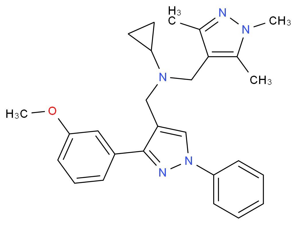 N-{[3-(3-methoxyphenyl)-1-phenyl-1H-pyrazol-4-yl]methyl}-N-[(1,3,5-trimethyl-1H-pyrazol-4-yl)methyl]cyclopropanamine_Molecular_structure_CAS_)