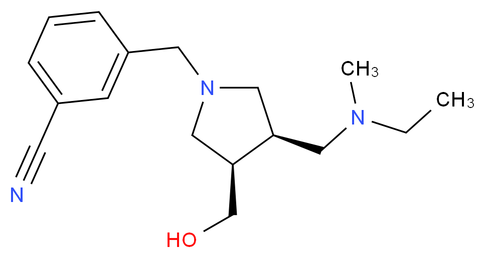 3-{[(3R*,4R*)-3-{[ethyl(methyl)amino]methyl}-4-(hydroxymethyl)pyrrolidin-1-yl]methyl}benzonitrile_Molecular_structure_CAS_)