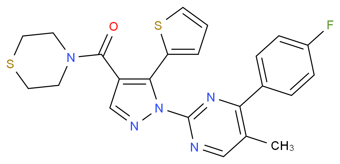 4-{[1-[4-(4-fluorophenyl)-5-methyl-2-pyrimidinyl]-5-(2-thienyl)-1H-pyrazol-4-yl]carbonyl}thiomorpholine_Molecular_structure_CAS_)