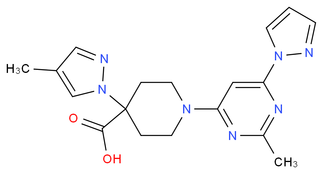 4-(4-methyl-1H-pyrazol-1-yl)-1-[2-methyl-6-(1H-pyrazol-1-yl)pyrimidin-4-yl]piperidine-4-carboxylic acid_Molecular_structure_CAS_)