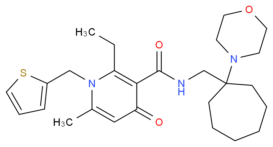 2-ethyl-6-methyl-N-{[1-(4-morpholinyl)cycloheptyl]methyl}-4-oxo-1-(2-thienylmethyl)-1,4-dihydro-3-pyridinecarboxamide_Molecular_structure_CAS_)