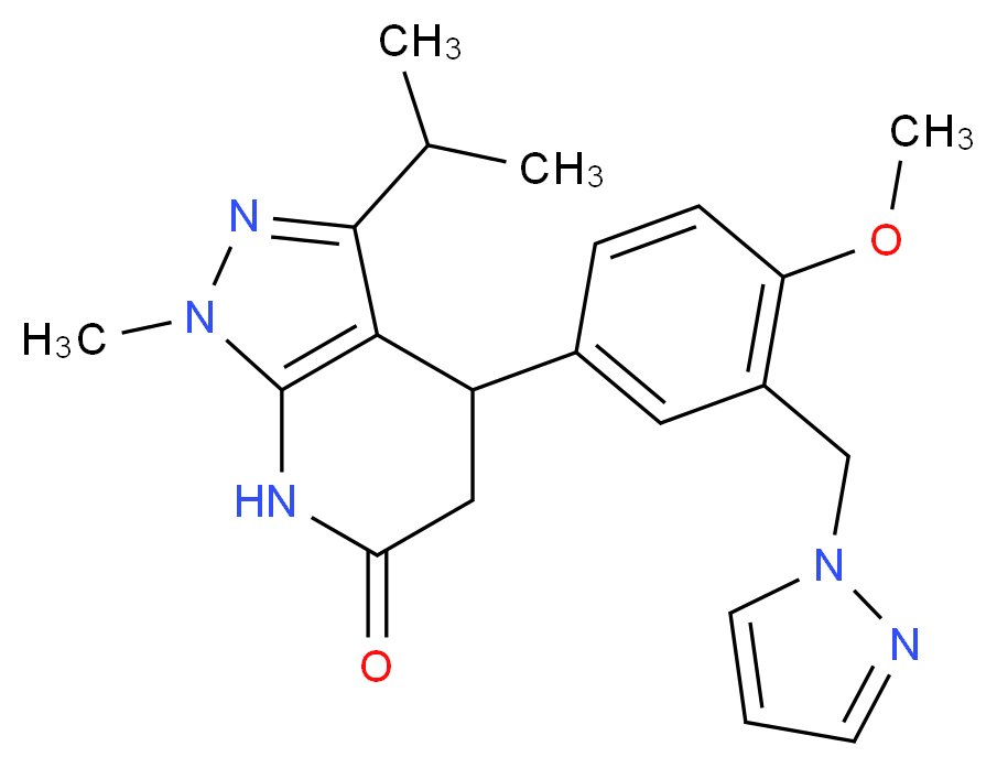 3-isopropyl-4-[4-methoxy-3-(1H-pyrazol-1-ylmethyl)phenyl]-1-methyl-1,4,5,7-tetrahydro-6H-pyrazolo[3,4-b]pyridin-6-one_Molecular_structure_CAS_)