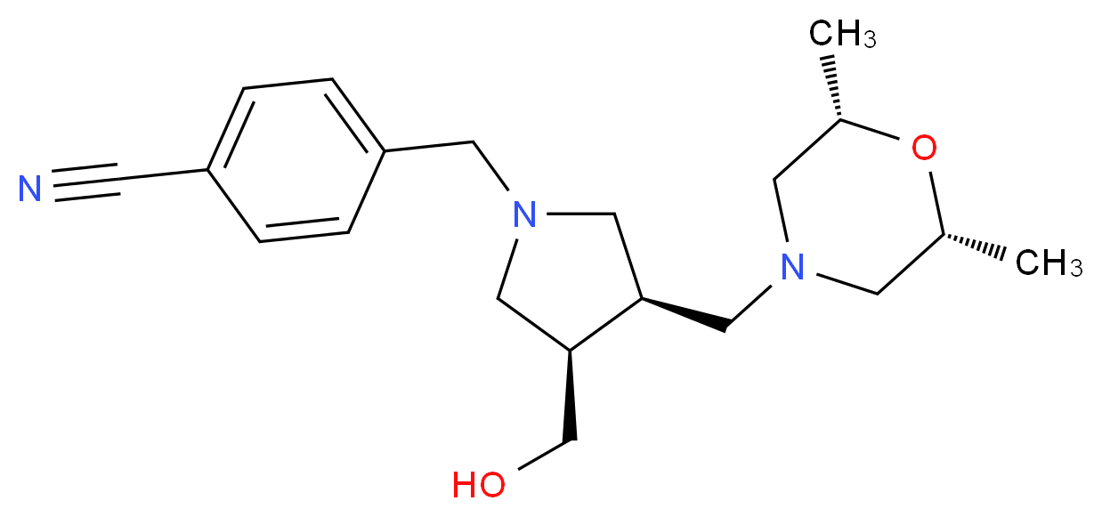 4-{[(3S*,4R*)-3-{[(2R*,6S*)-2,6-dimethylmorpholin-4-yl]methyl}-4-(hydroxymethyl)pyrrolidin-1-yl]methyl}benzonitrile_Molecular_structure_CAS_)