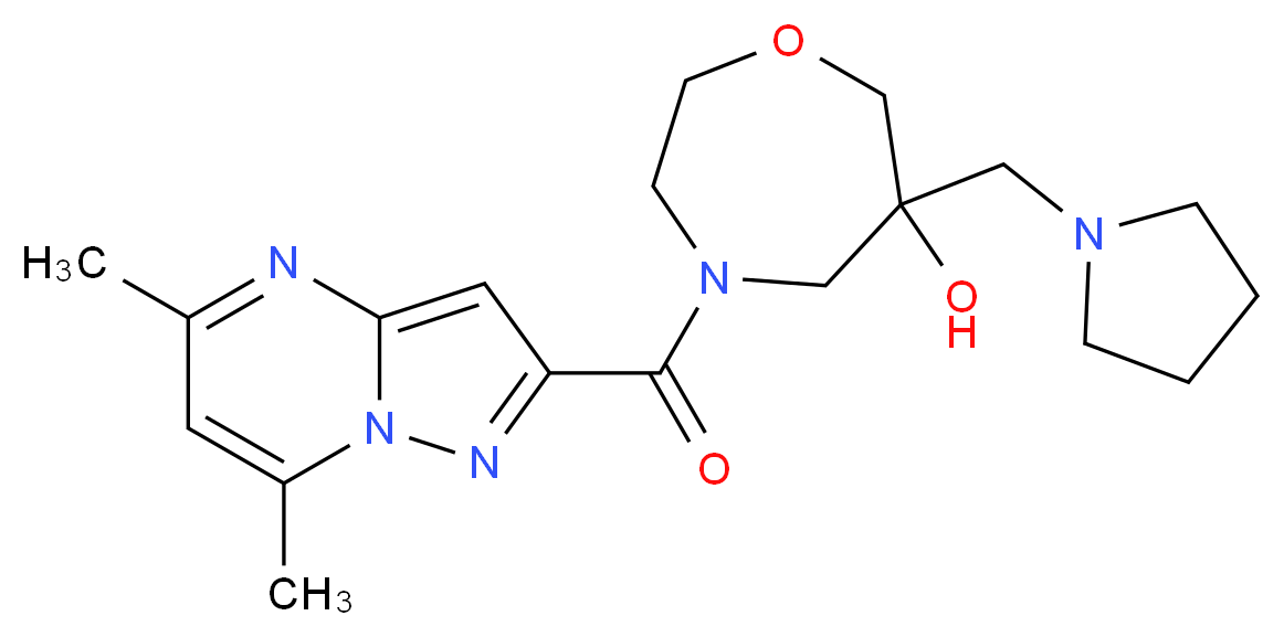 4-[(5,7-dimethylpyrazolo[1,5-a]pyrimidin-2-yl)carbonyl]-6-(pyrrolidin-1-ylmethyl)-1,4-oxazepan-6-ol_Molecular_structure_CAS_)