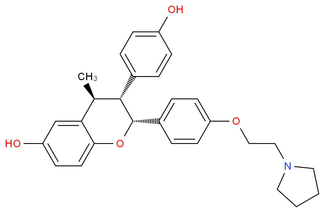 (2R,3R,4S)-3-(4-HYDROXYPHENYL)-4-METHYL-2-[4-(2-PYRROLIDIN-1-YLETHOXY)PHENYL]CHROMAN-6-OL_Molecular_structure_CAS_)