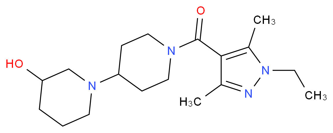 1'-[(1-ethyl-3,5-dimethyl-1H-pyrazol-4-yl)carbonyl]-1,4'-bipiperidin-3-ol_Molecular_structure_CAS_)