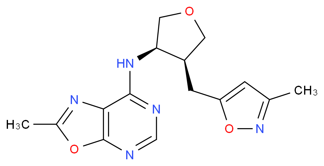 2-methyl-N-{(3R*,4S*)-4-[(3-methylisoxazol-5-yl)methyl]tetrahydrofuran-3-yl}[1,3]oxazolo[5,4-d]pyrimidin-7-amine_Molecular_structure_CAS_)