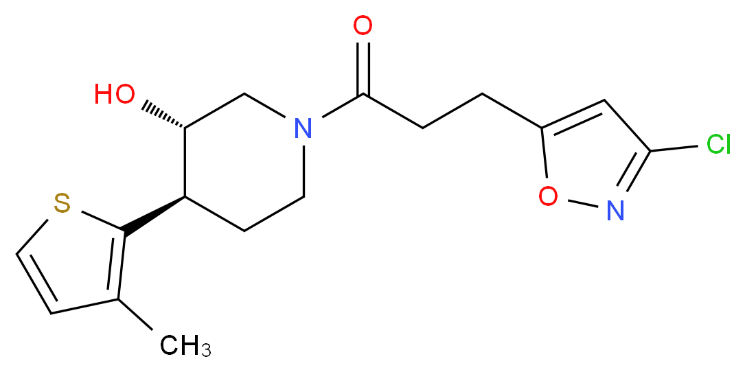 (3S*,4R*)-1-[3-(3-chloroisoxazol-5-yl)propanoyl]-4-(3-methyl-2-thienyl)piperidin-3-ol_Molecular_structure_CAS_)