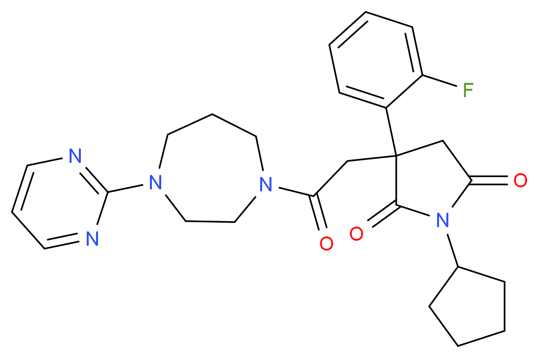 1-cyclopentyl-3-(2-fluorophenyl)-3-{2-oxo-2-[4-(2-pyrimidinyl)-1,4-diazepan-1-yl]ethyl}-2,5-pyrrolidinedione_Molecular_structure_CAS_)