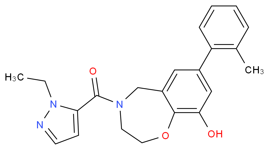 4-[(1-ethyl-1H-pyrazol-5-yl)carbonyl]-7-(2-methylphenyl)-2,3,4,5-tetrahydro-1,4-benzoxazepin-9-ol_Molecular_structure_CAS_)