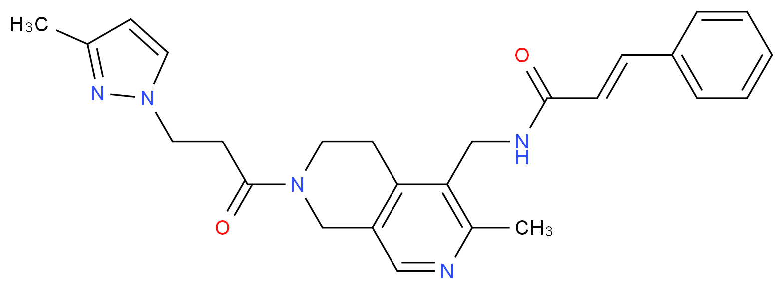 (2E)-N-({3-methyl-7-[3-(3-methyl-1H-pyrazol-1-yl)propanoyl]-5,6,7,8-tetrahydro-2,7-naphthyridin-4-yl}methyl)-3-phenylacrylamide_Molecular_structure_CAS_)