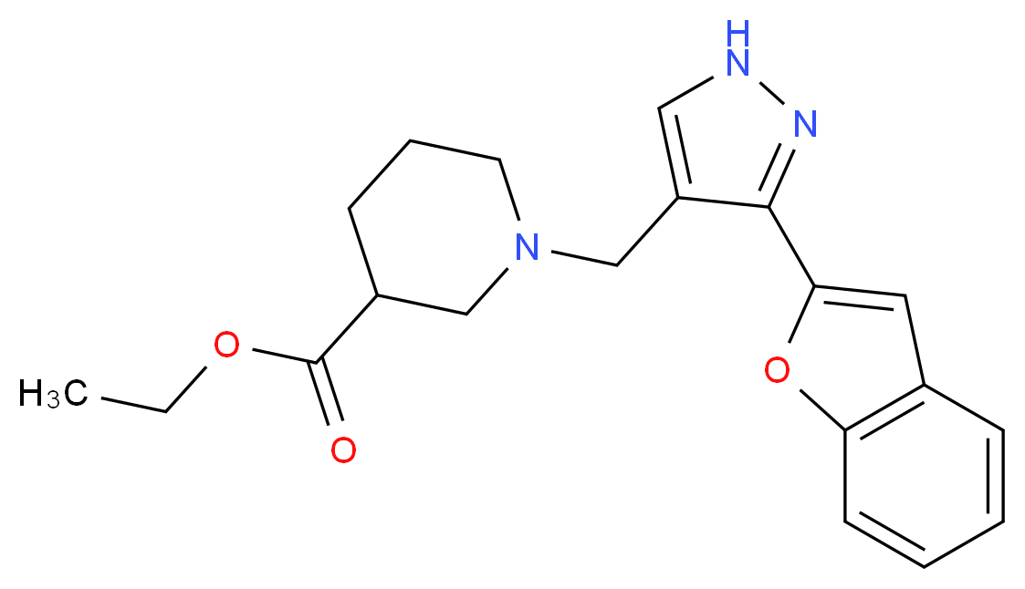 ethyl 1-{[3-(1-benzofuran-2-yl)-1H-pyrazol-4-yl]methyl}-3-piperidinecarboxylate_Molecular_structure_CAS_)