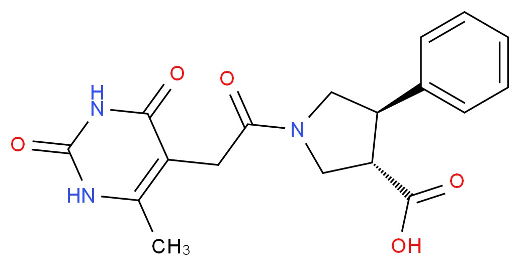 (3S*,4R*)-1-[(6-methyl-2,4-dioxo-1,2,3,4-tetrahydropyrimidin-5-yl)acetyl]-4-phenylpyrrolidine-3-carboxylic acid_Molecular_structure_CAS_)