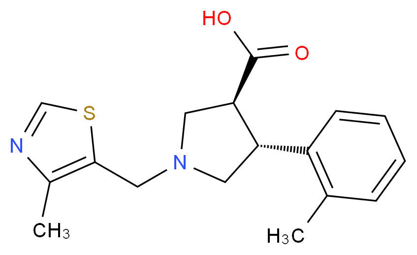 (3S*,4R*)-4-(2-methylphenyl)-1-[(4-methyl-1,3-thiazol-5-yl)methyl]pyrrolidine-3-carboxylic acid_Molecular_structure_CAS_)