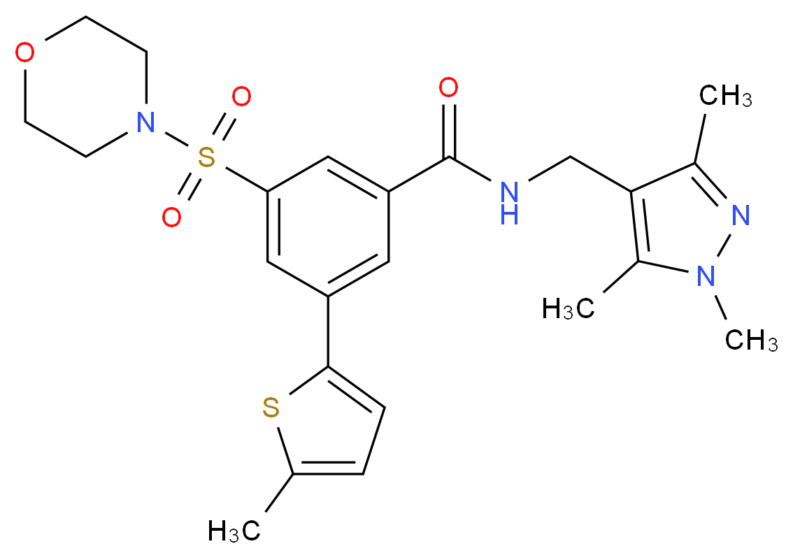 3-(5-methyl-2-thienyl)-5-(4-morpholinylsulfonyl)-N-[(1,3,5-trimethyl-1H-pyrazol-4-yl)methyl]benzamide_Molecular_structure_CAS_)