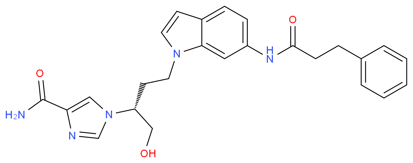 1-((1R)-1-(HYDROXYMETHYL)-3-{6-[(3-PHENYLPROPANOYL)AMINO]-1H-INDOL-1-YL}PROPYL)-1H-IMIDAZOLE-4-CARBOXAMIDE_Molecular_structure_CAS_)