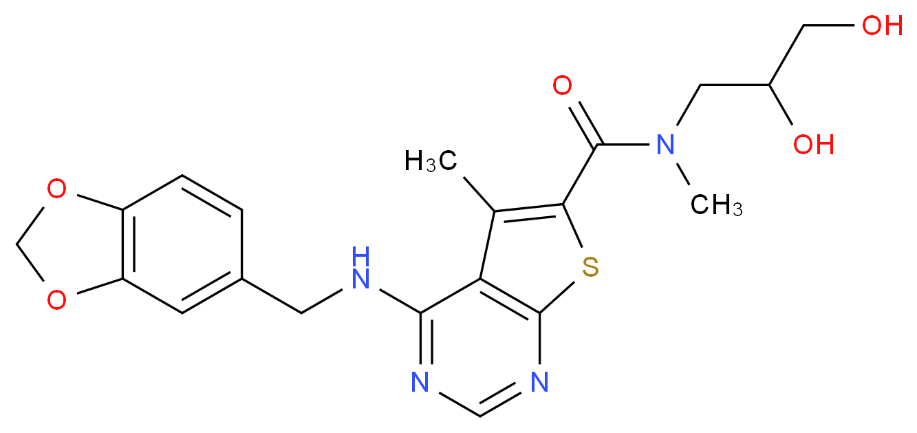 4-[(1,3-benzodioxol-5-ylmethyl)amino]-N-(2,3-dihydroxypropyl)-N,5-dimethylthieno[2,3-d]pyrimidine-6-carboxamide_Molecular_structure_CAS_)