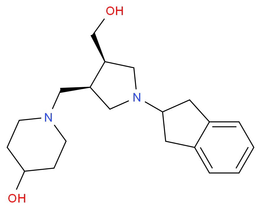 1-{[(3R*,4R*)-1-(2,3-dihydro-1H-inden-2-yl)-4-(hydroxymethyl)pyrrolidin-3-yl]methyl}piperidin-4-ol_Molecular_structure_CAS_)