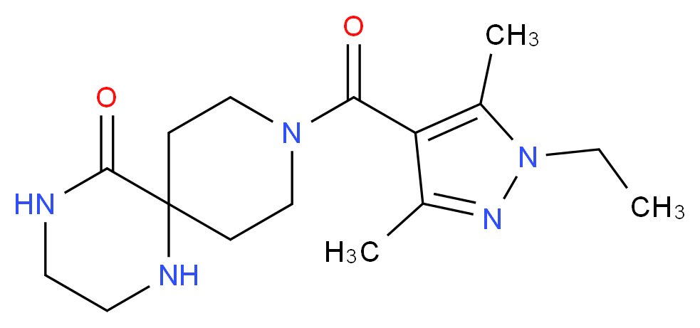 9-[(1-ethyl-3,5-dimethyl-1H-pyrazol-4-yl)carbonyl]-1,4,9-triazaspiro[5.5]undecan-5-one_Molecular_structure_CAS_)