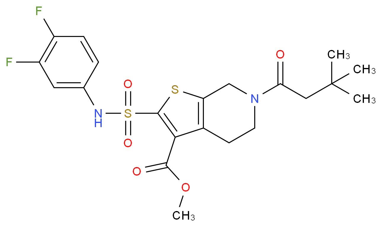 methyl 2-{[(3,4-difluorophenyl)amino]sulfonyl}-6-(3,3-dimethylbutanoyl)-4,5,6,7-tetrahydrothieno[2,3-c]pyridine-3-carboxylate_Molecular_structure_CAS_)