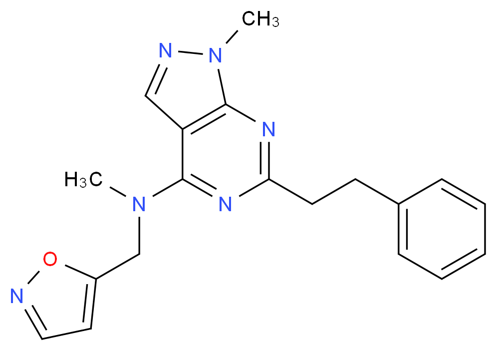 N-(5-isoxazolylmethyl)-N,1-dimethyl-6-(2-phenylethyl)-1H-pyrazolo[3,4-d]pyrimidin-4-amine_Molecular_structure_CAS_)