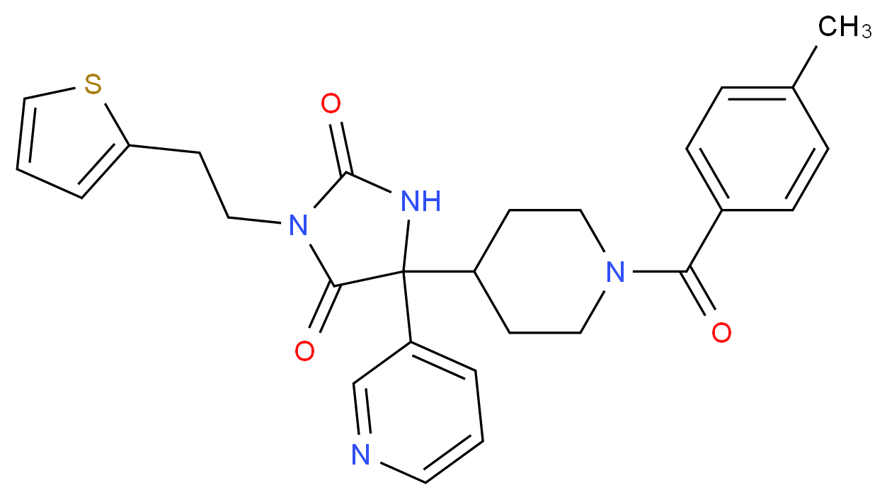5-[1-(4-methylbenzoyl)-4-piperidinyl]-5-(3-pyridinyl)-3-[2-(2-thienyl)ethyl]-2,4-imidazolidinedione_Molecular_structure_CAS_)