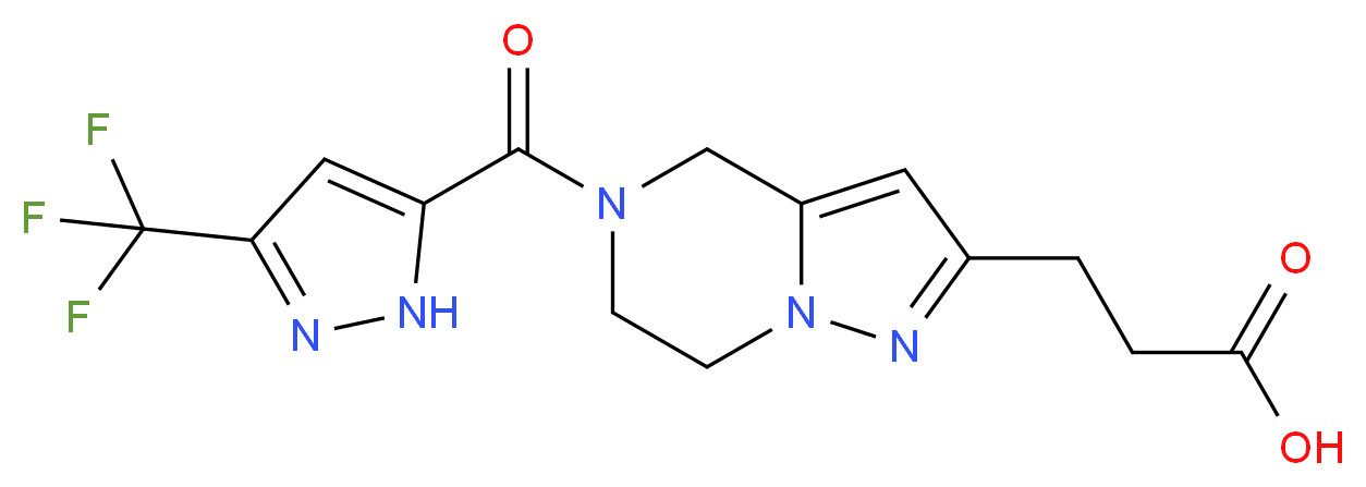 3-(5-{[3-(trifluoromethyl)-1H-pyrazol-5-yl]carbonyl}-4,5,6,7-tetrahydropyrazolo[1,5-a]pyrazin-2-yl)propanoic acid_Molecular_structure_CAS_)