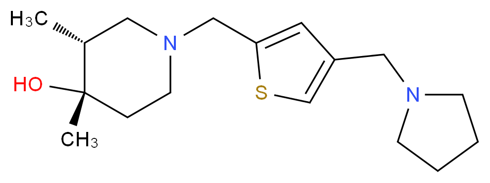 (3R*,4S*)-3,4-dimethyl-1-{[4-(pyrrolidin-1-ylmethyl)-2-thienyl]methyl}piperidin-4-ol_Molecular_structure_CAS_)