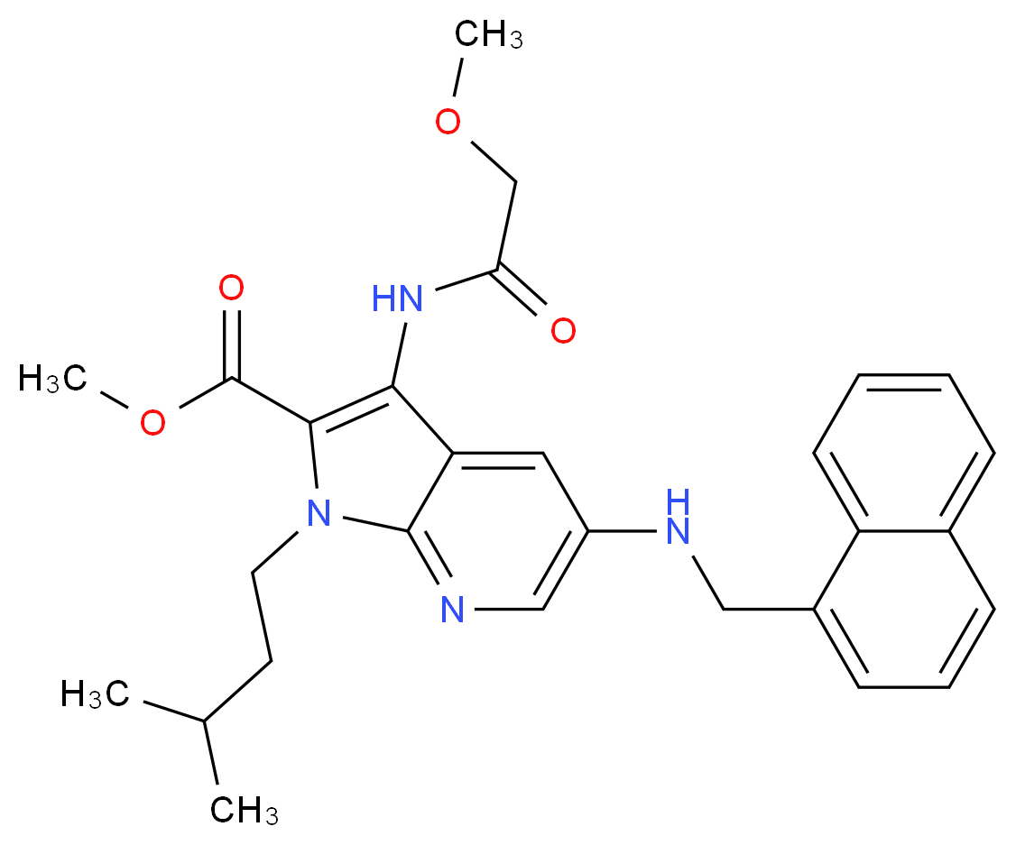methyl 3-[(methoxyacetyl)amino]-1-(3-methylbutyl)-5-[(1-naphthylmethyl)amino]-1H-pyrrolo[2,3-b]pyridine-2-carboxylate_Molecular_structure_CAS_)