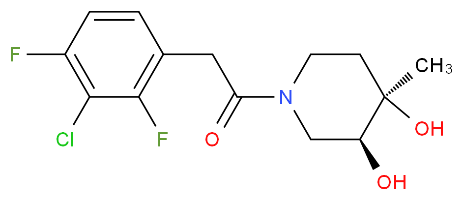 (3S*,4R*)-1-[(3-chloro-2,4-difluorophenyl)acetyl]-4-methylpiperidine-3,4-diol_Molecular_structure_CAS_)