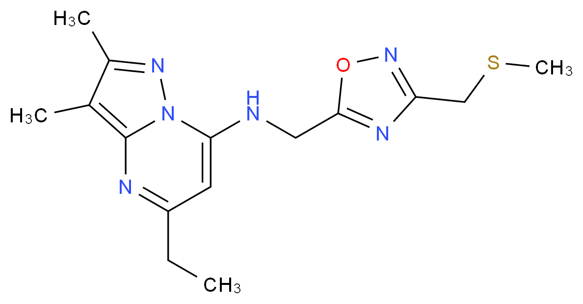 5-ethyl-2,3-dimethyl-N-({3-[(methylthio)methyl]-1,2,4-oxadiazol-5-yl}methyl)pyrazolo[1,5-a]pyrimidin-7-amine_Molecular_structure_CAS_)