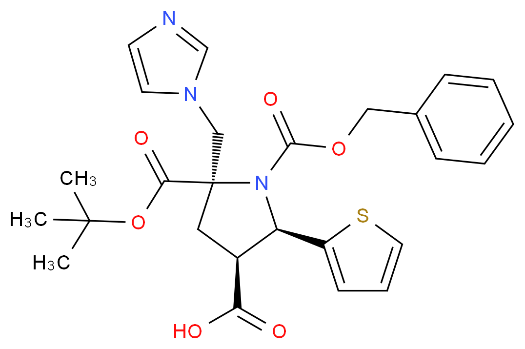 1,2,4-pyrrolidinetricarboxylic acid, 2-(1H-imidazol-1-ylmethyl)-5-(2-thienyl)-, 2-(1,1-dimethylethyl) 1-(phenylmethyl) ester, (2R,4S,5R)-_Molecular_structure_CAS_)