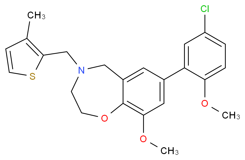 7-(5-chloro-2-methoxyphenyl)-9-methoxy-4-[(3-methyl-2-thienyl)methyl]-2,3,4,5-tetrahydro-1,4-benzoxazepine_Molecular_structure_CAS_)